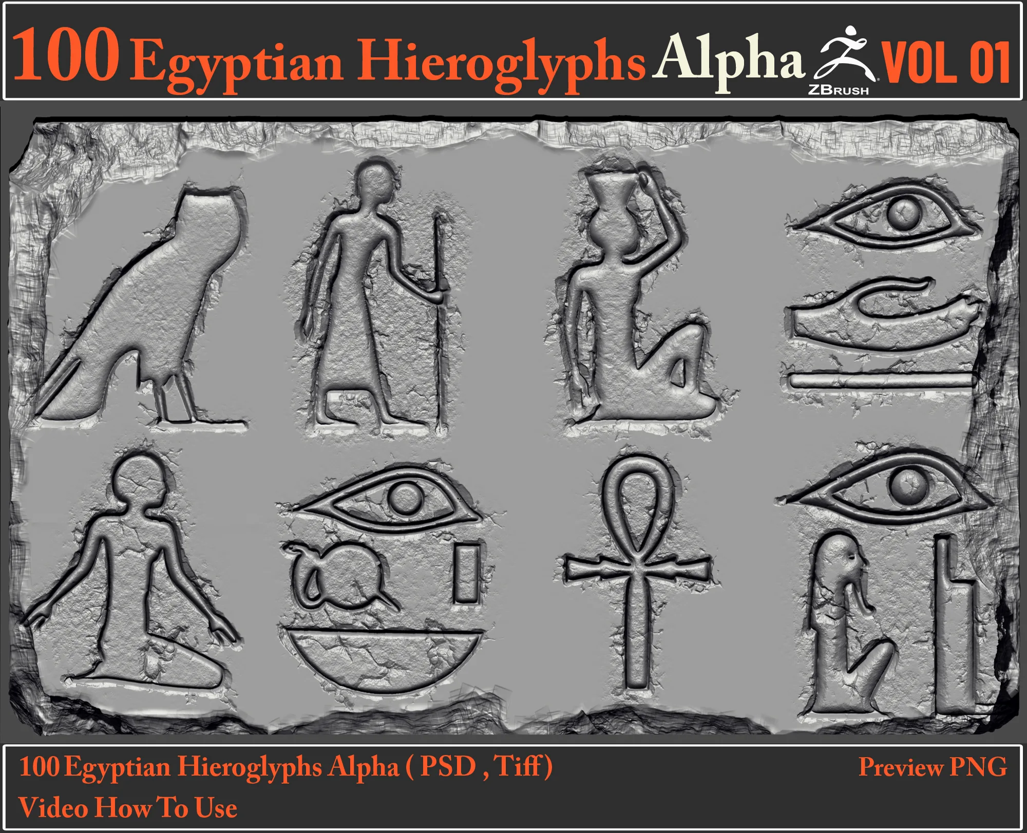 100 Egyptian Hieroglyphs Alpha Maps