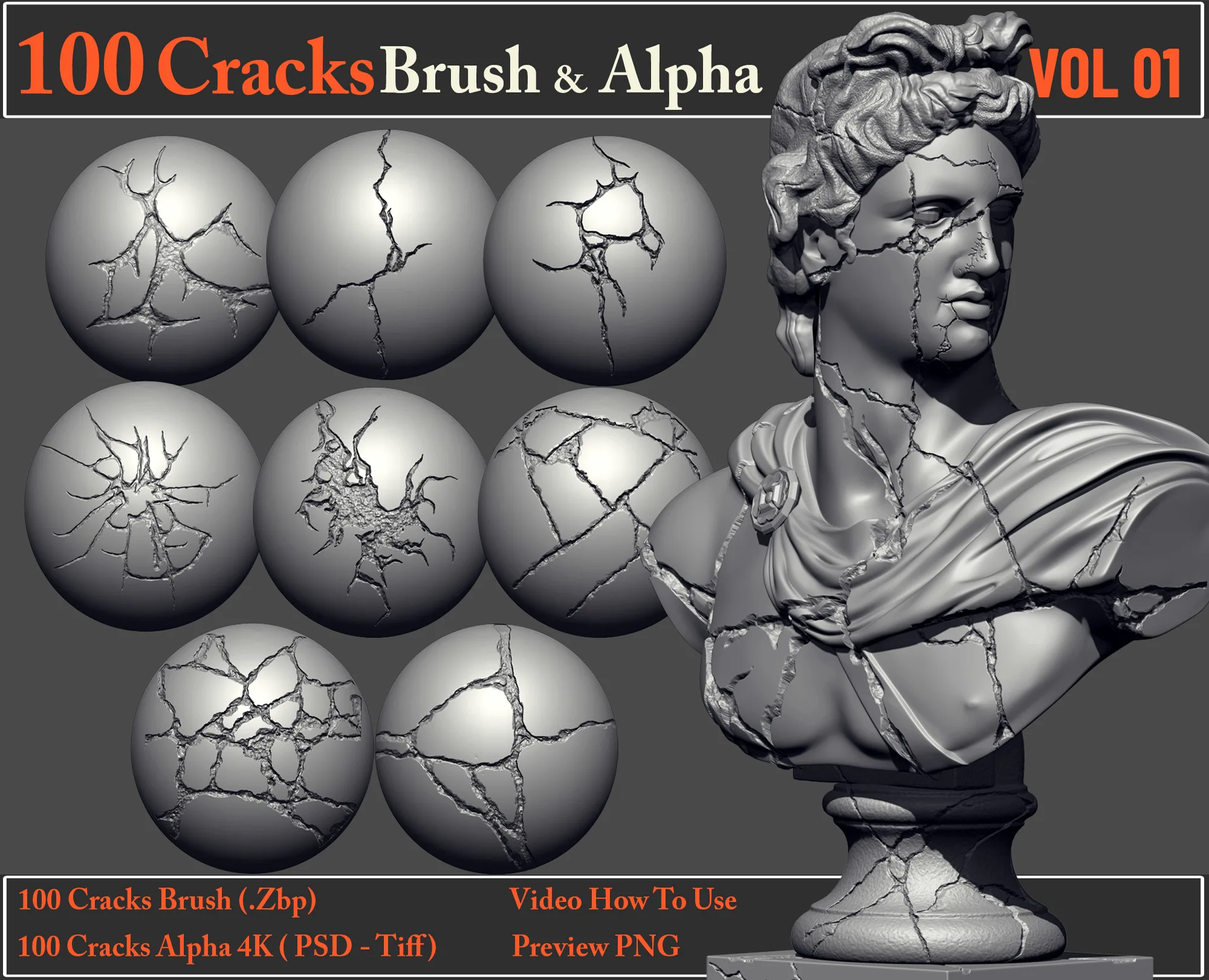 100 Cracks Brush & Alpha + Video How To Use