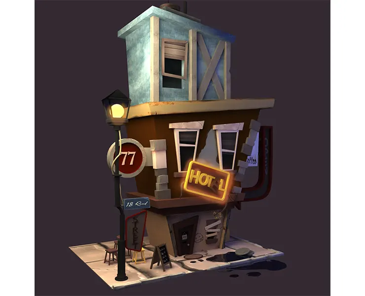 Coffeshop Street and hotel 3D