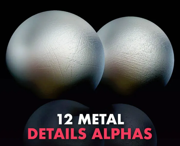 12 Metal Details Alphas (Zbrush, Substance, 2K, PSD)