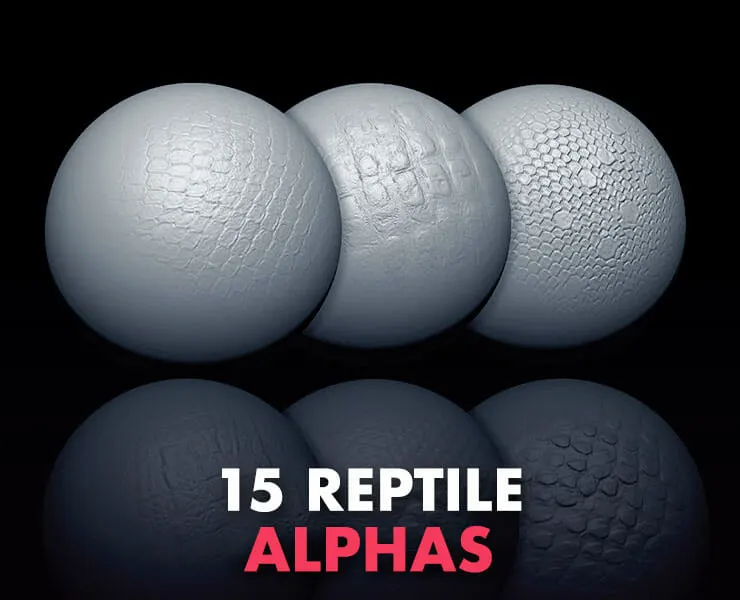 15 Reptile Alphas (ZBrush, Substance, 2K, PSD)
