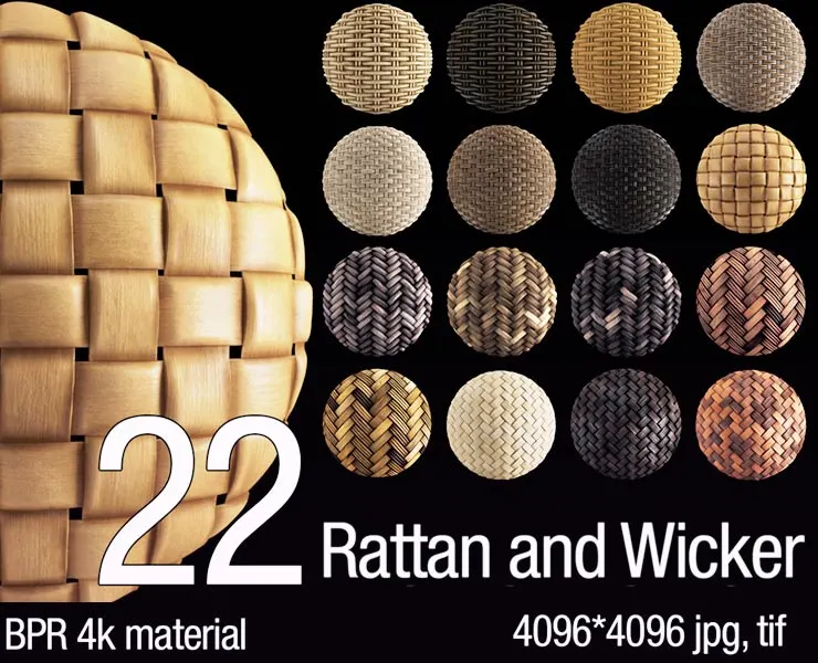 22 PBR Rattan & Wicker 4K Material