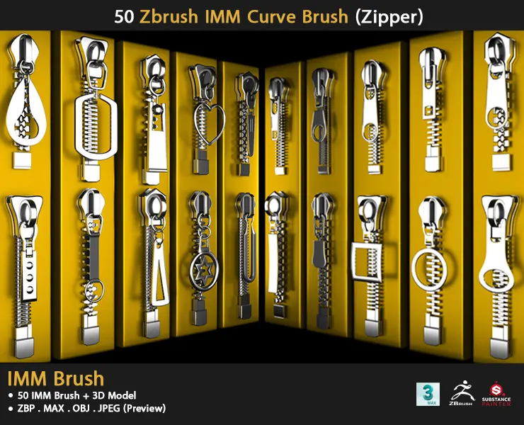 50 Zbrush IMM Curve Brush (Zipper)