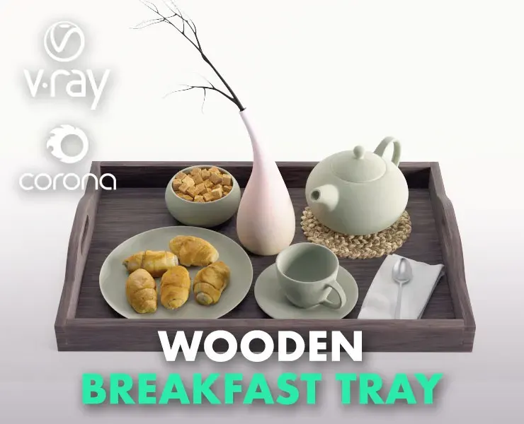 Wooden Tray with Breakfast on it