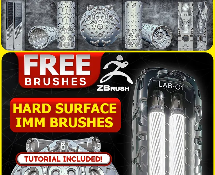 ZBrush - FREE 14 SAMPLES of 3861 IMM Hard Surface Brushes Vol.1