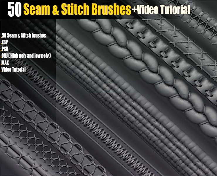 50 Seam & Stitch Brushes Vol 01 + Video Tutorial