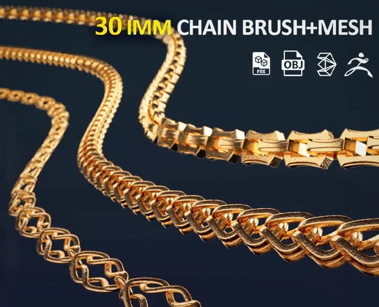 30 IMM Chain Curve Brush (ZBrush, 3DSMax, Mesh)