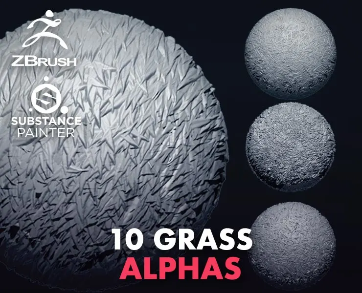 10 Grass Alphas Vol.1 (ZBrush, Substance, 2K)