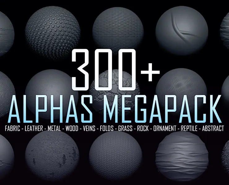 300+ Alphas Megapack (ZBrush, Substance, 2K)