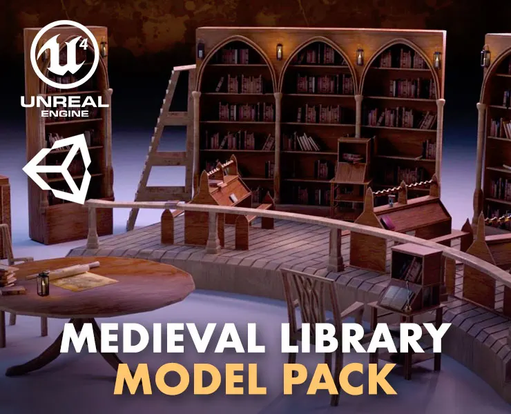 Medieval Library Model Pack PBR Low-poly 3D Model