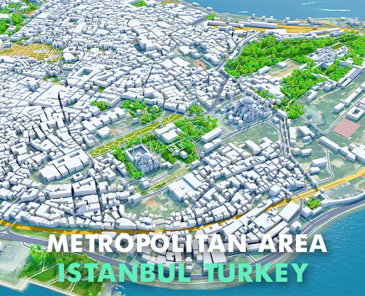 Istanbul Metropolitan Area Turkey 3D Model 100 km