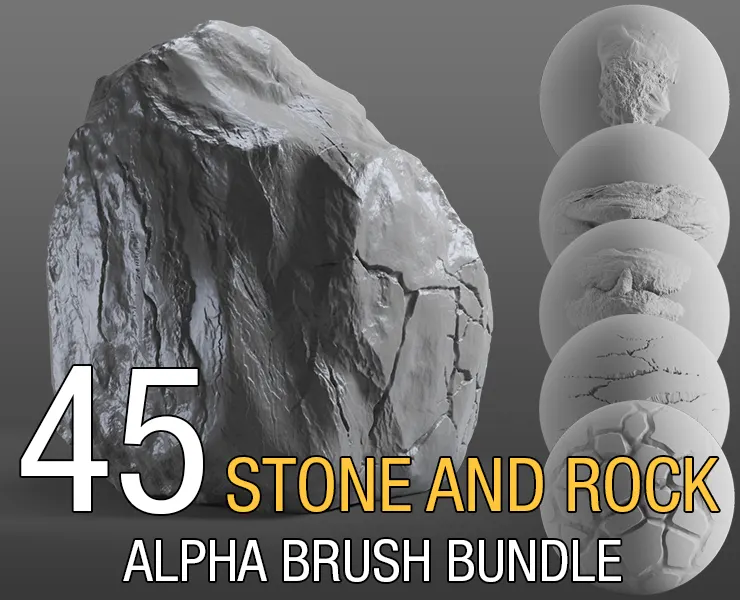 45 Stone And Rock Alpha Brush Bundle V2 + Free Tutorial