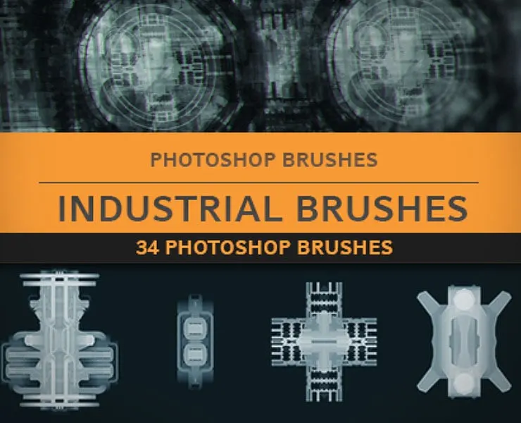 Mechyen Industrial Photoshop Brush Set - 34 Brushes