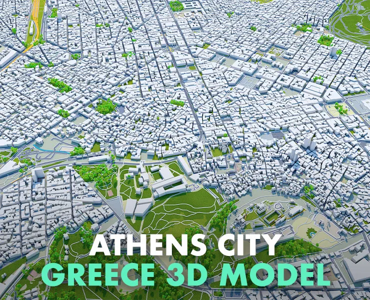 Athens City Greece 3D Model 60km