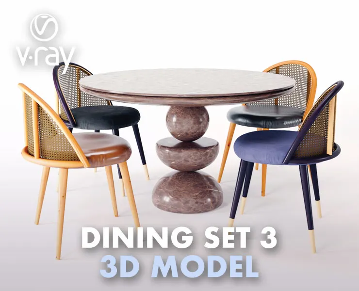 Dining Set 3 - By Rattan Chair (Vray Version)