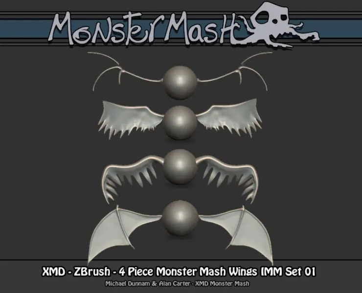 XMD - Monster Mash - ZBrush Brushes - IMM Wings Set 01