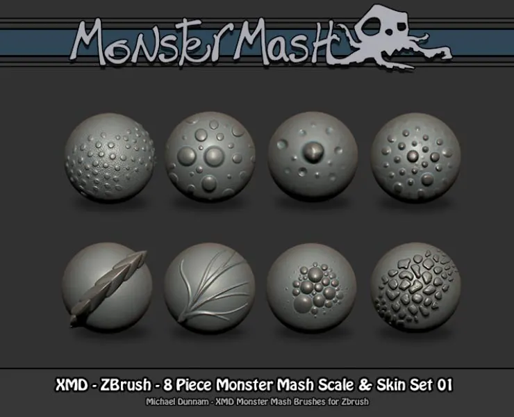 XMD - Monster Mash - ZBrush Brushes - Scales & Skin 01