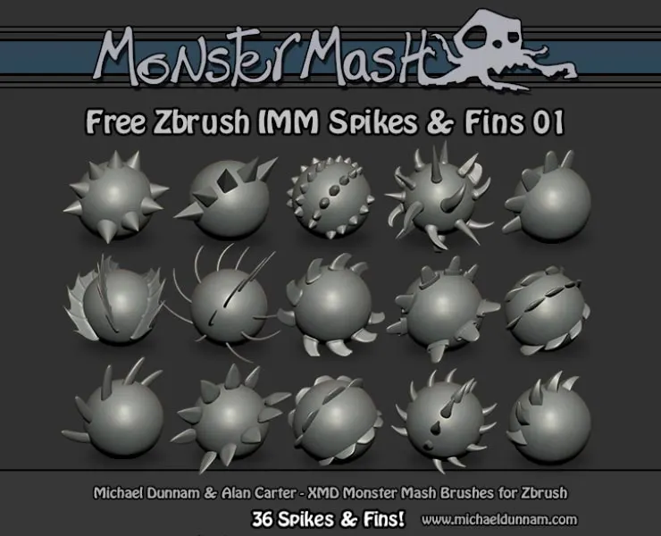 XMD - Free Monster Mash - ZBrush Brushes - Spikes & Fins 01