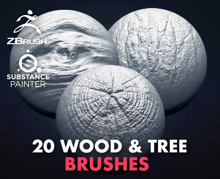 Wood & Tree Brushes for ZBrush (20 VDM + Alphas PSD)