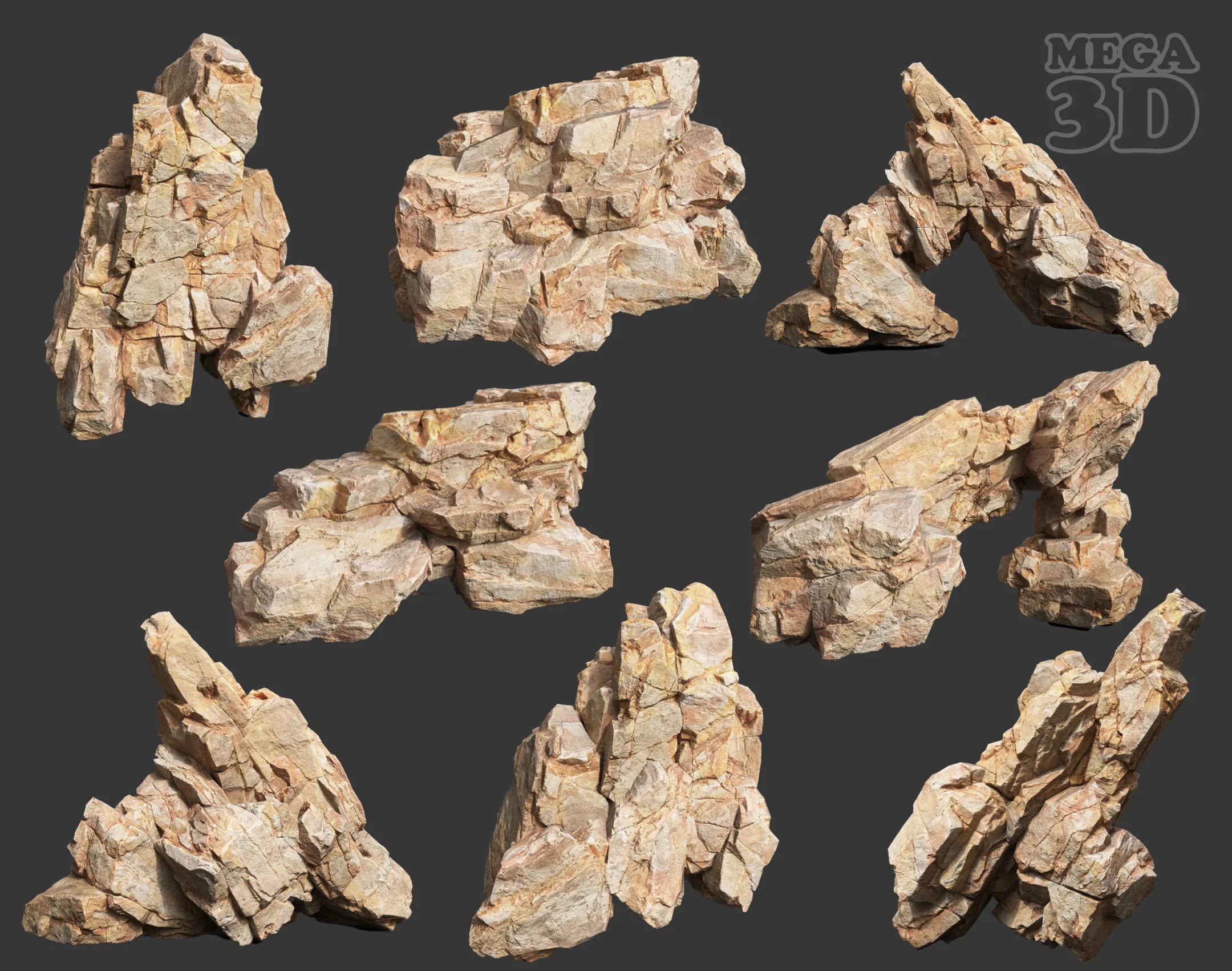 Low Poly Yellow Rock Formation 221219 - Ultra HD 16K Texture