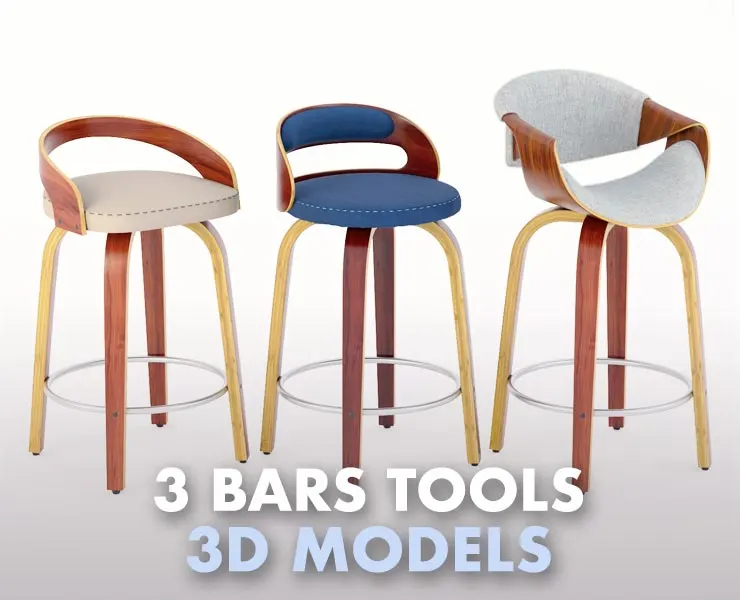 3 Bar and Counter Swivel Stool - Set01 3D Model