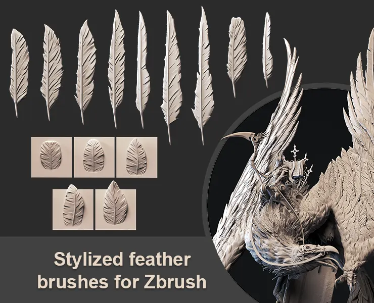 Stylized Feather Brushes for Zbrush