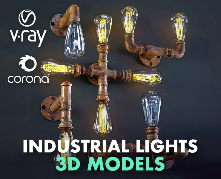 3D Asset - Industrial Pipe Wall Lights - 3D Model
