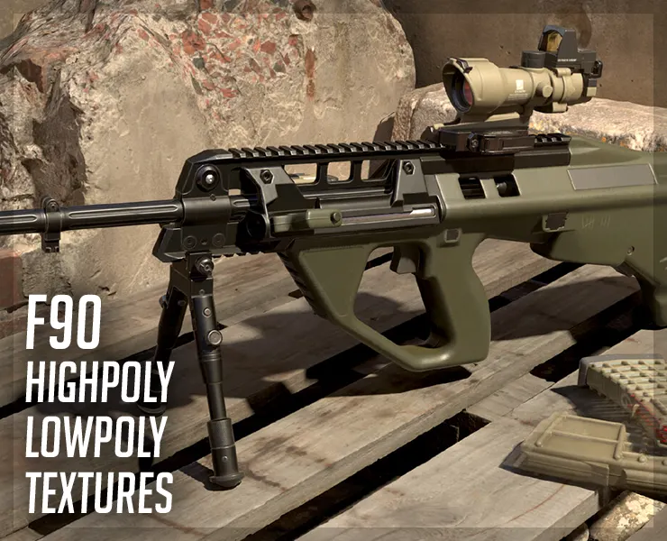 F90 Assault Rifle | Highpoly & Lowpoly