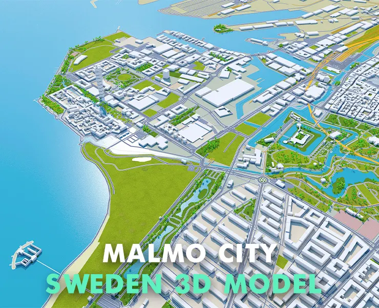 Malmo City Sweden 3D Model 40KM