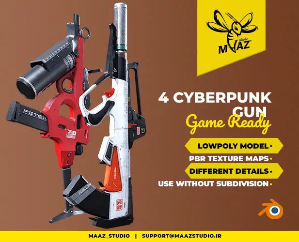 4 Cyberpunk Gun - Game Ready Assets