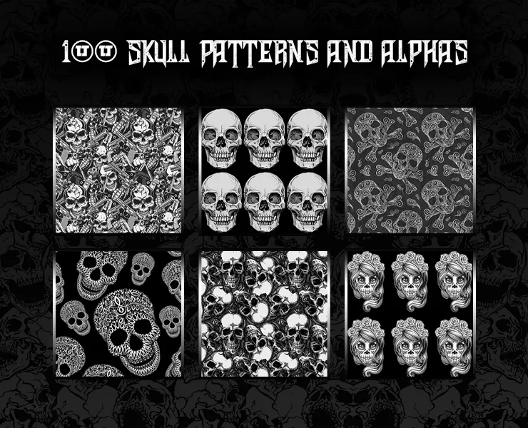 100 Skull patterns and alphas