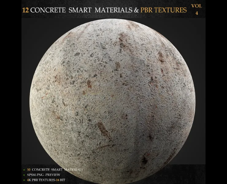 12 CONCRETE SMART MATERIALS & PBR TEXTURES-VOL 4