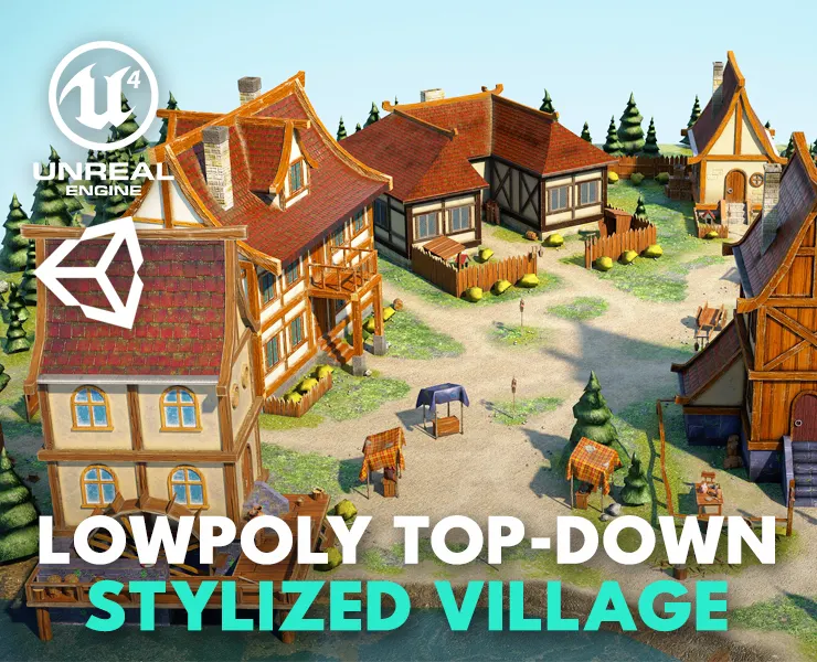 LowPoly Top-Down Stylized Village