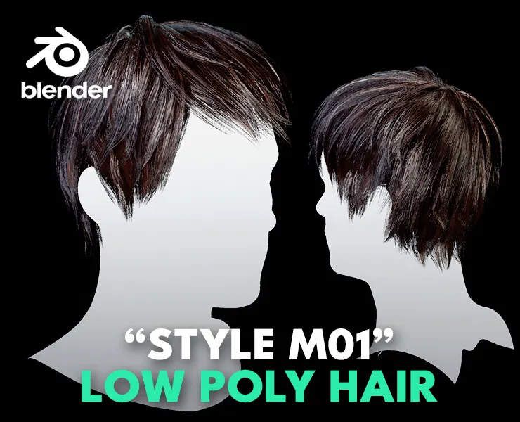 Low Poly Male Hair "Style M01" - FBX/OBJ + Blender source file, 4K Textures