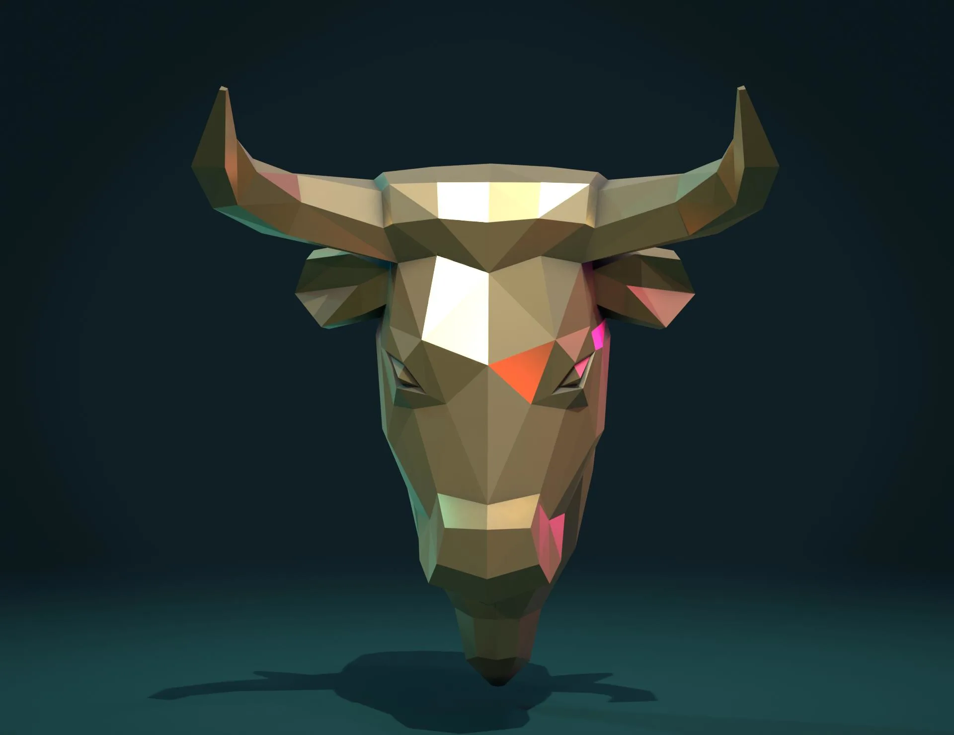 Bull Head Low Poly - 3D Print Ready