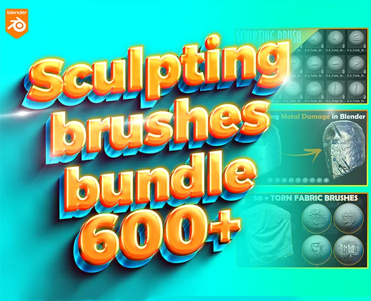 600 + Blender Sculpting Brushes (Fabric, Folds, Metal, Wood, Skin, Dragon, Fur, Hair, Rock, Ornaments)