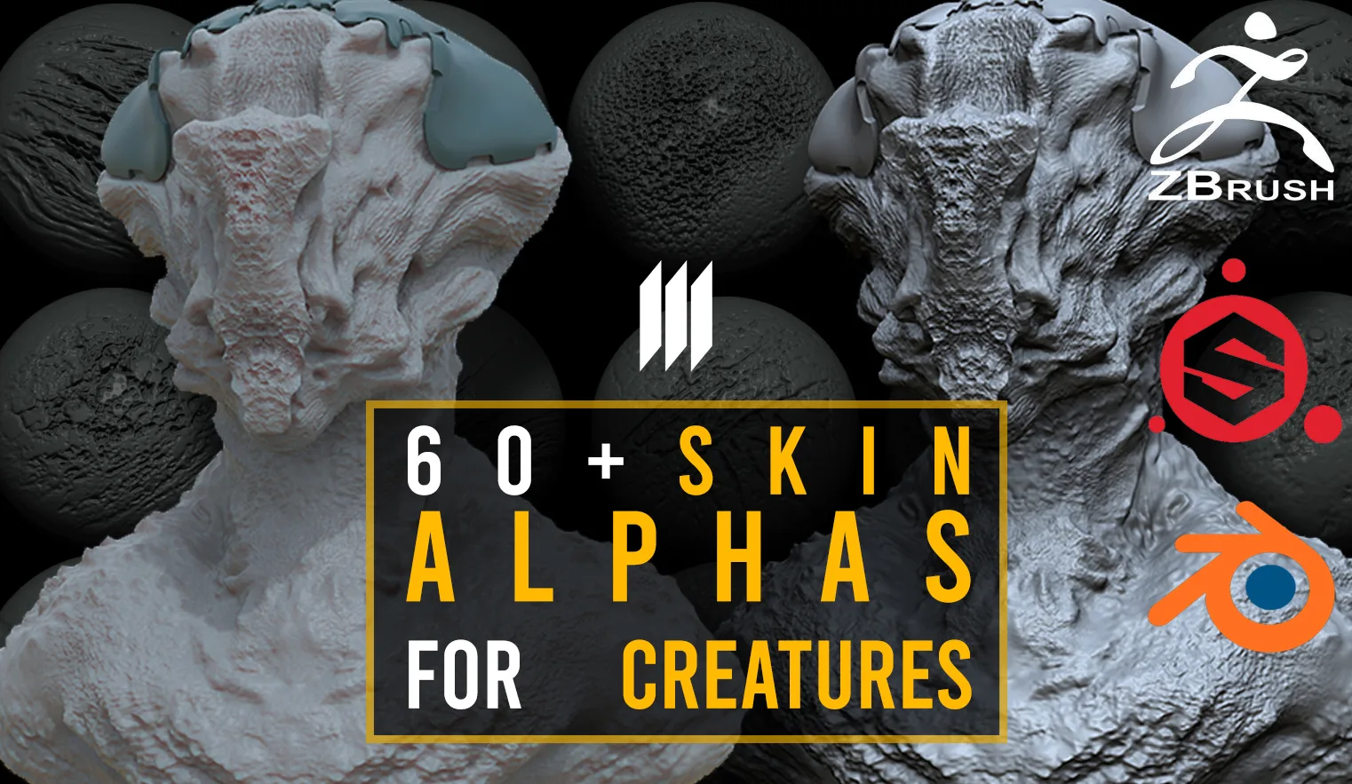 60 Skin Alphas For Creatures / Zbrush / Substance Painter / Blender