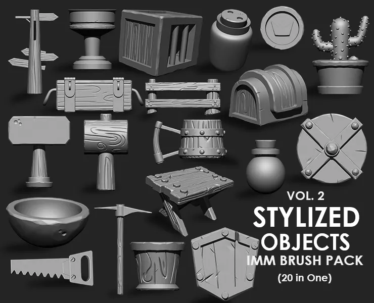 Stylized Objects IMM Brush Pack (20 in One) Vol. 2