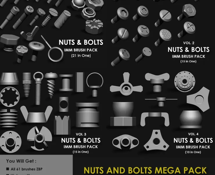 NUTS & BOLTS MEGA PACK (4 IN ONE - 61 BRUSHES)