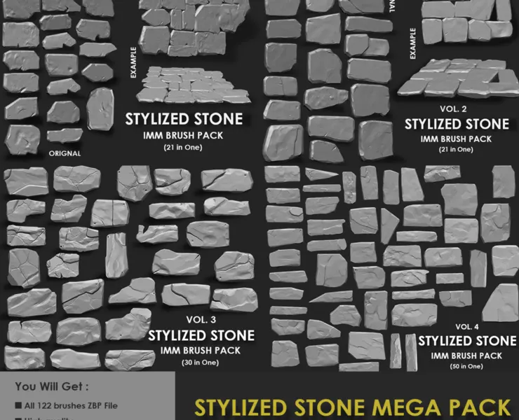 STYLIZED STONE MEGA PACK (4 IN ONE - 122 BRUSHES)