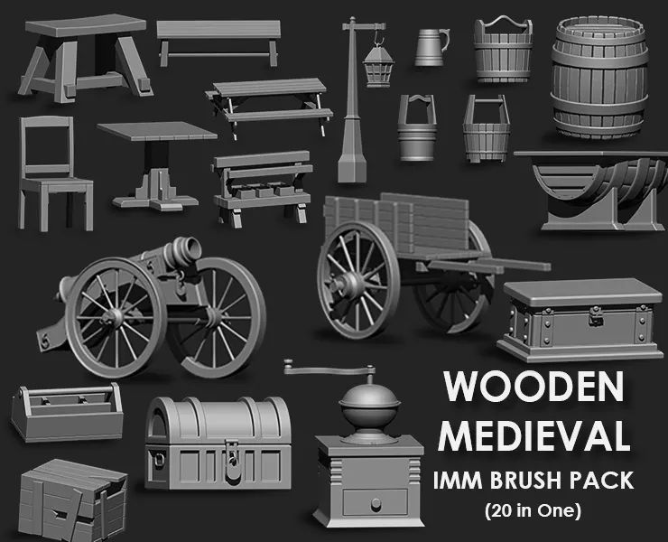 Wooden Medieval Imm Brush Pack (20 in one)