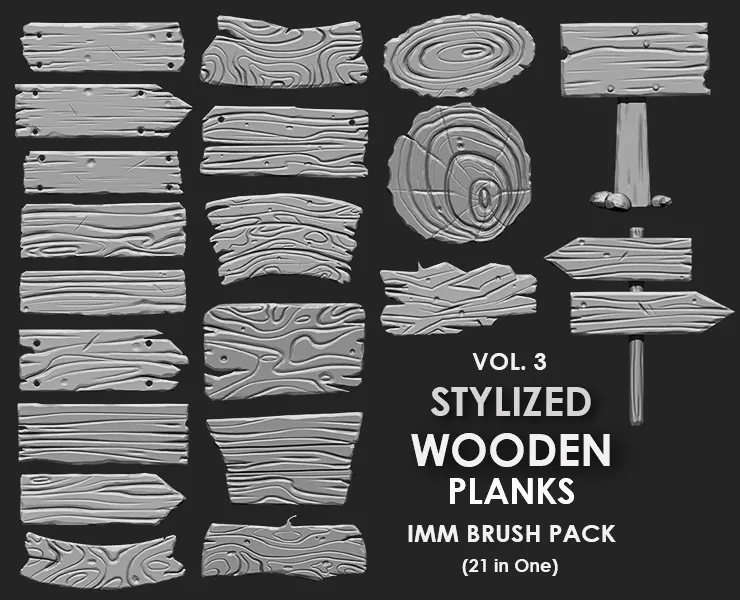 Stylized Wooden Plank IMM Brush Pack 21 in One Vol.3