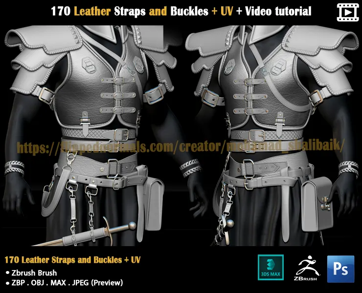 170 Leather Straps and Buckles + UV + Video tutorial