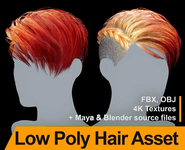 Low Poly Hair "Charlize" - FBX/OBJ + Maya, Blender source file, 4K Textures