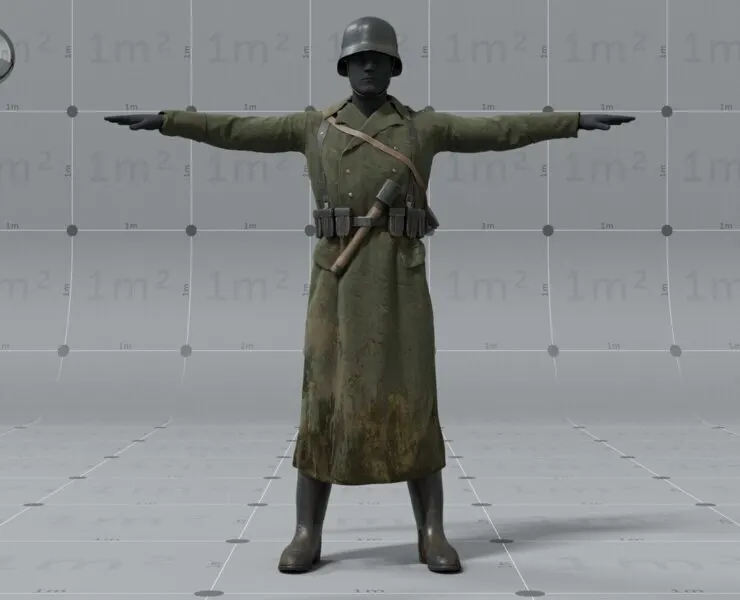 PBR 3D model - German ww2 soldier - animation ready - 9x 4K UDIMs