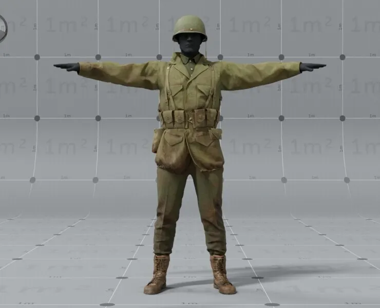 PBR 3D model - American ww2 soldier - animation ready - 9x 4K UDIMs