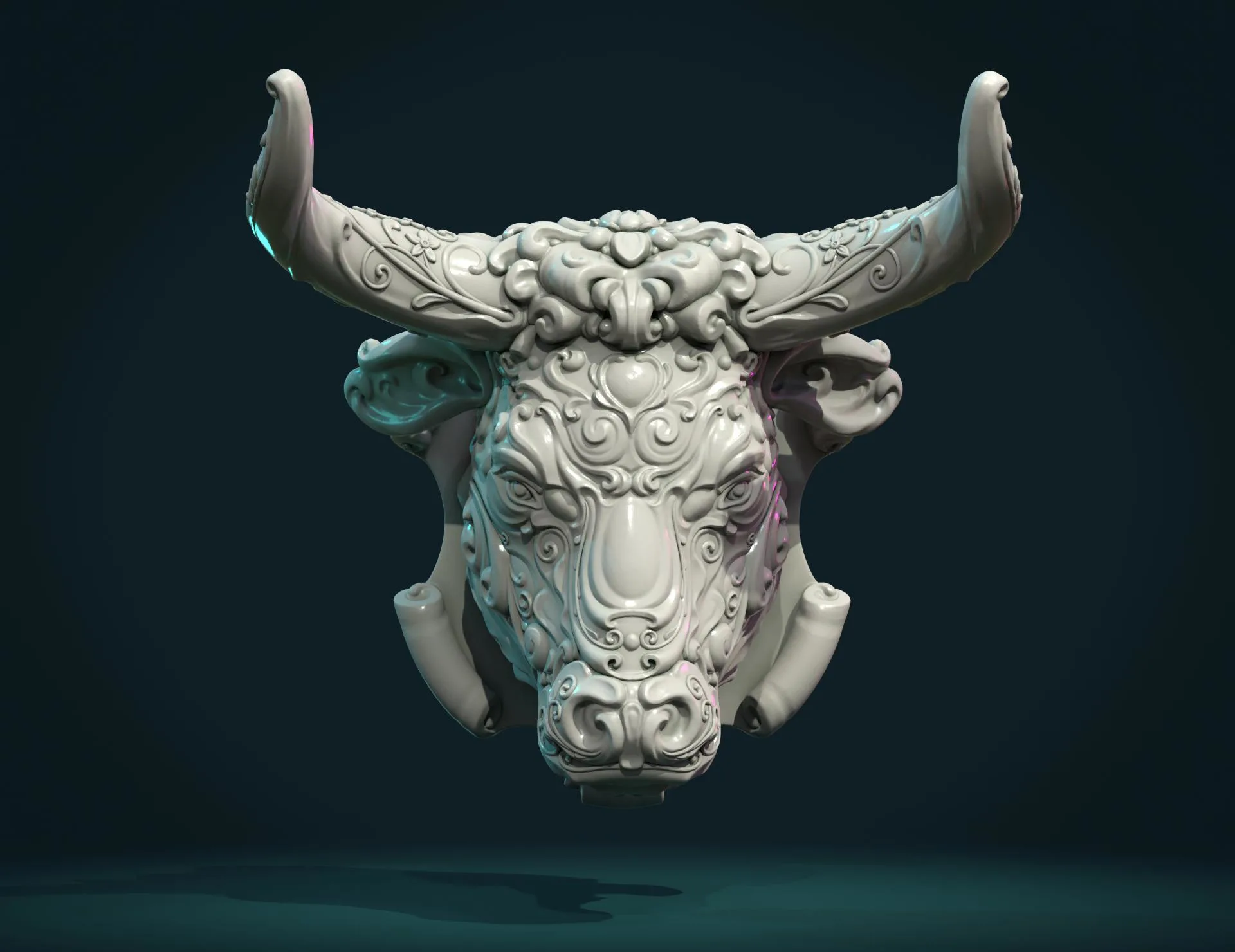 Ornate Bull Head - 3D Print Ready