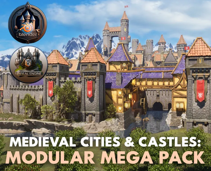 Blender & Unreal Engine 5: Medieval Cities & Castles Modular Kitbash Pack (250 pieces)