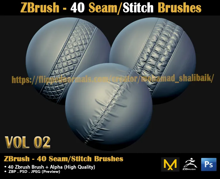 ZBrush - 40 Seam/Stitch Brushes (VOL 02)