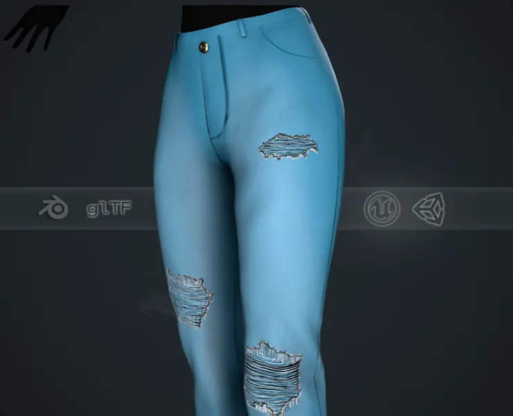 Female Light Blue Ripped Jeans Pants Style 1